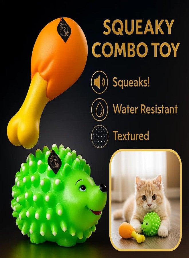 Toy Truffle لعبة فخذ دجاجة الكمأة ولعبة قنفذ تصدر صوتاً للحيوانات الأليفة | ألعاب مضغ ممتعة للكلاب والجراء | مطاط ناعم مع صفارة للعب والجلب والتسنين | تصميم على شكل حيوان وطعام (النوع 2) - Image 5